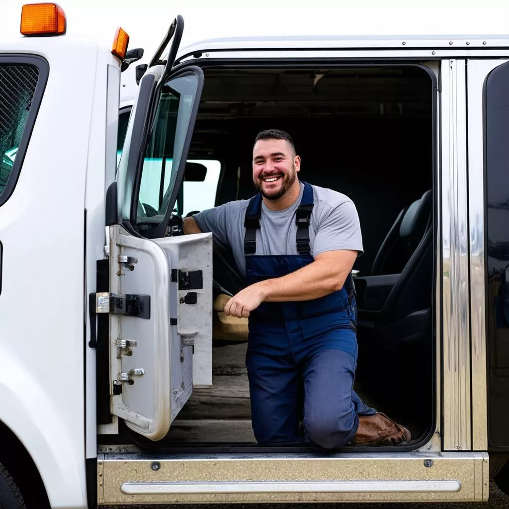 Tài xế xe tải về nhà