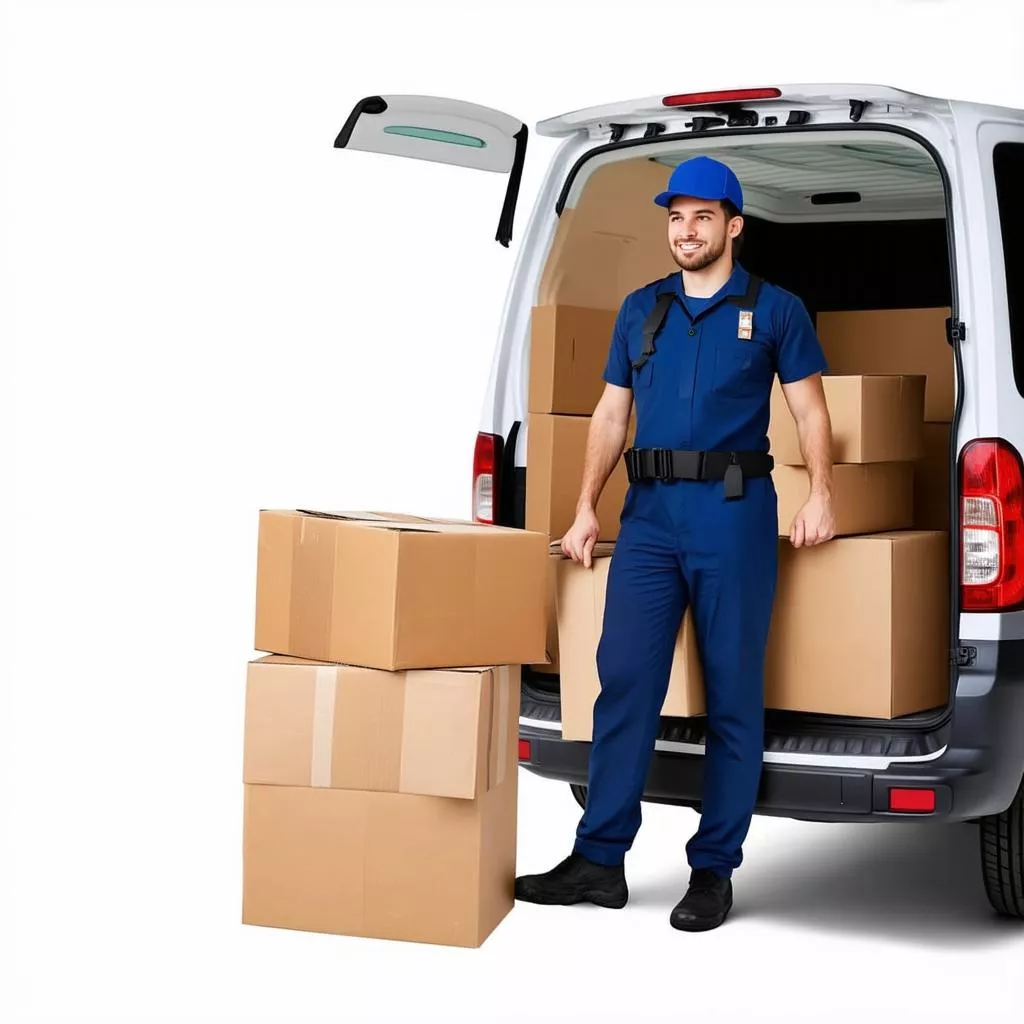 Van driver loading goods