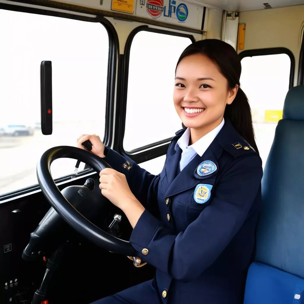 Tài Xế Xe Khách Nữ Cười Rạng Rỡ
