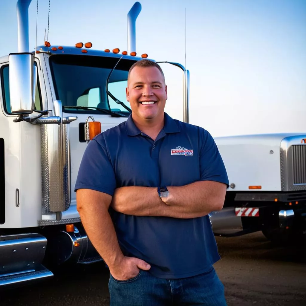 A truck driver smiling