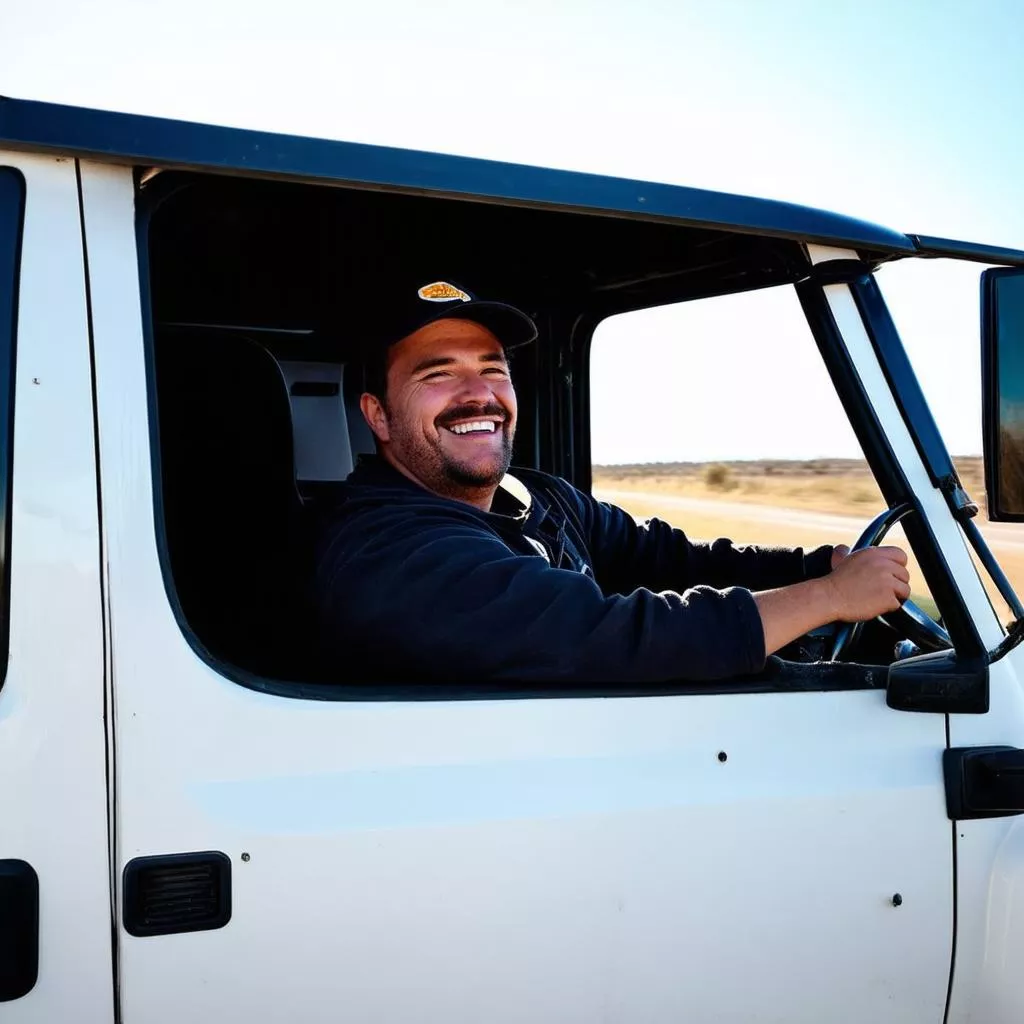Truck driver smiling