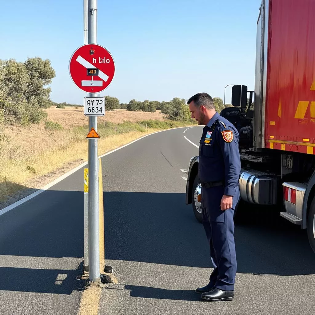 Truck Driver Checking Road Signs