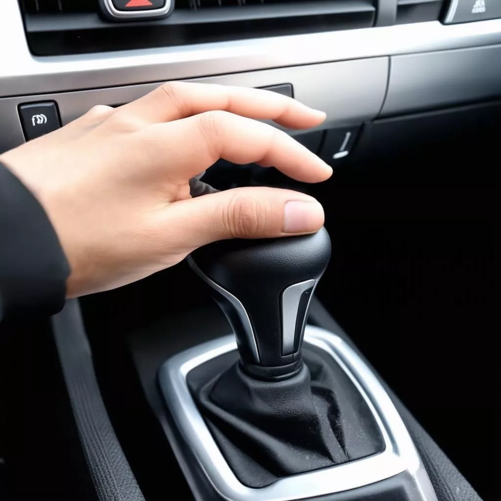 Main posée sur le levier de vitesse d'une voiture
