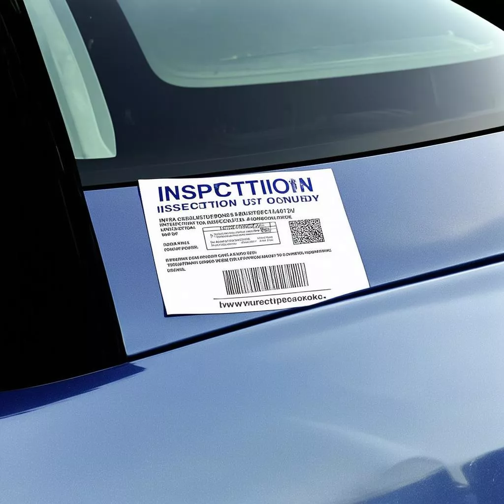 Inspection sticker on a windshield