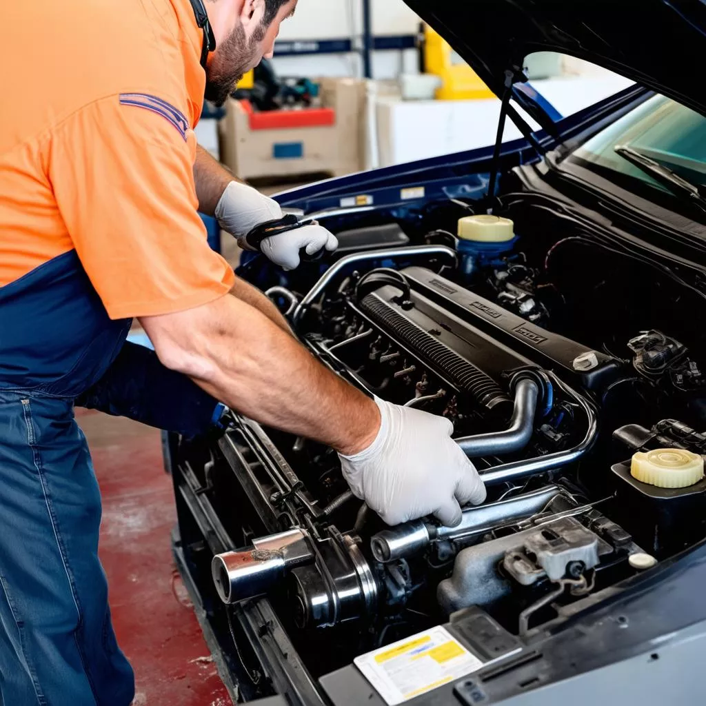 Chevrolet auto part replacement at a garage