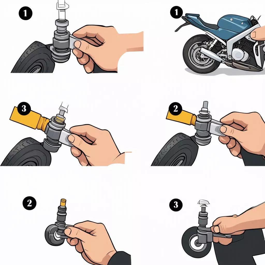 Motorcycle tire valve replacement process