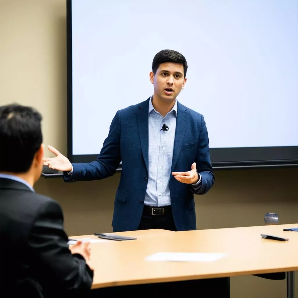 ứng viên đang thuyết trình về bản thân