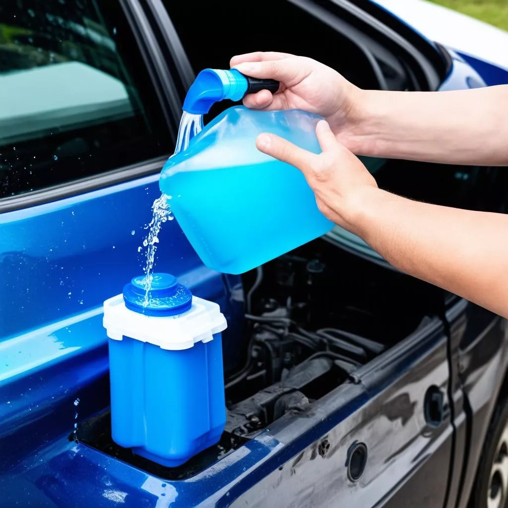 Adding windshield washer fluid to the reservoir