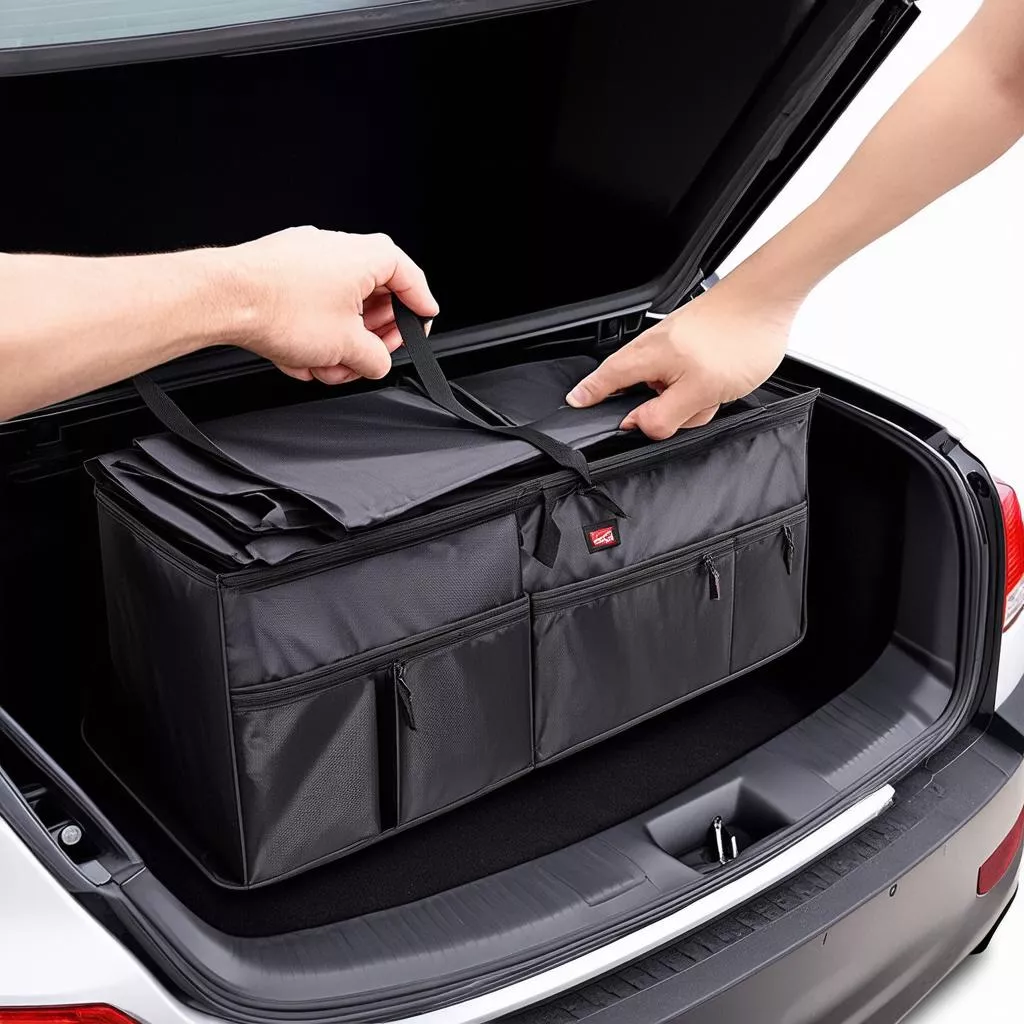 Folded collapsible car organizer