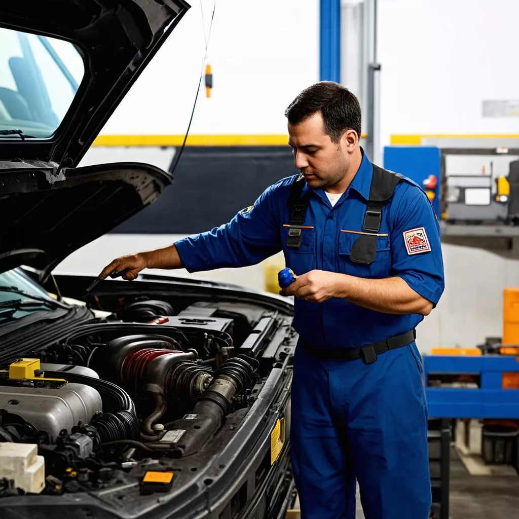 Thợ kiểm tra động cơ xe tải