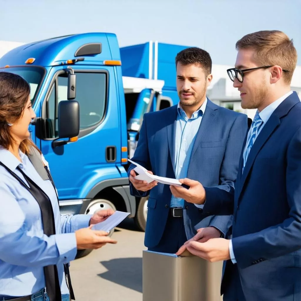 Truck sales representative consulting customer at XE TAI HA NOI dealership