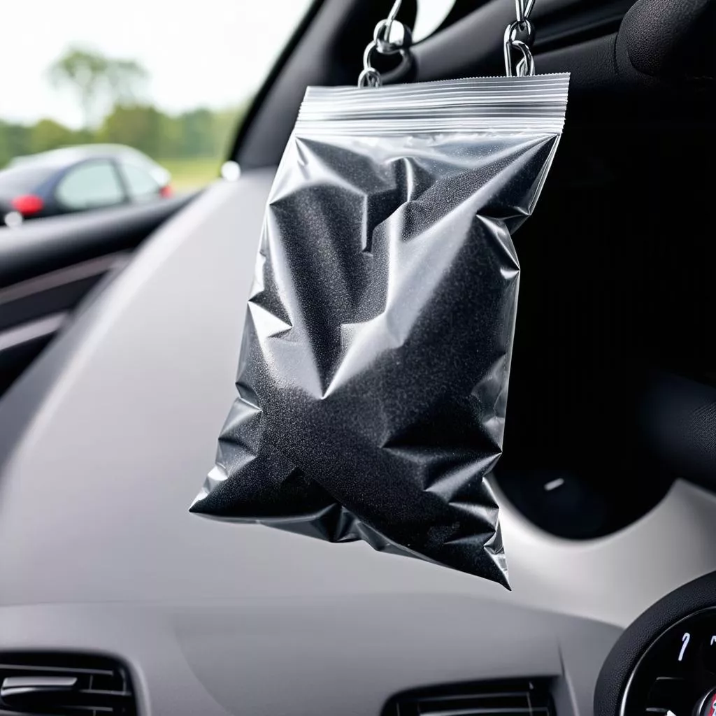 Activated charcoal bag placed inside a car