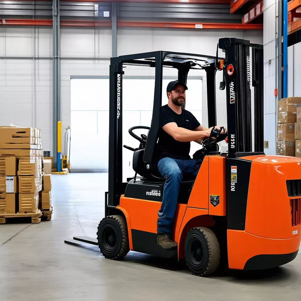 Forklift operator driving a 3-ton forklift