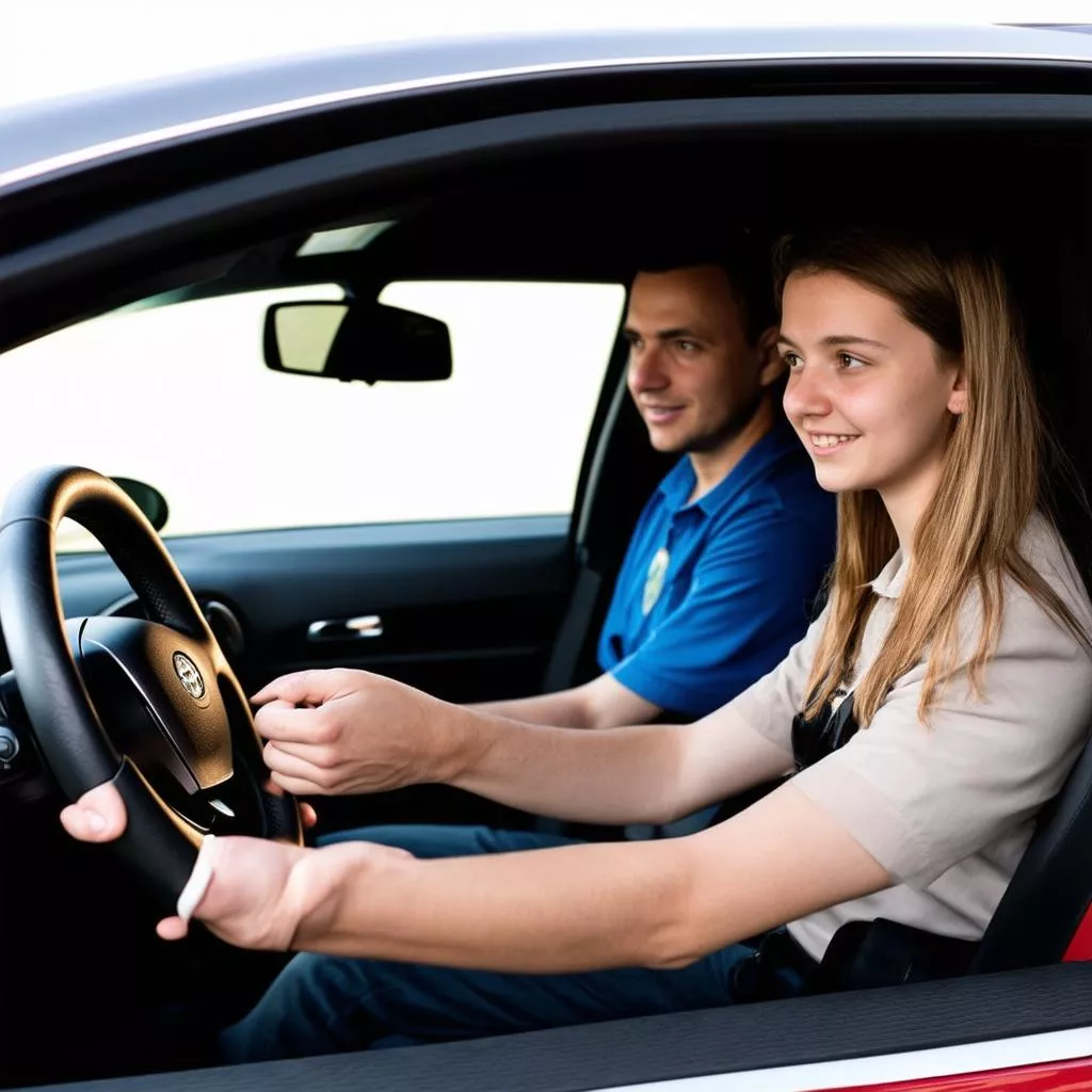 Tập lái xe cùng giáo viên