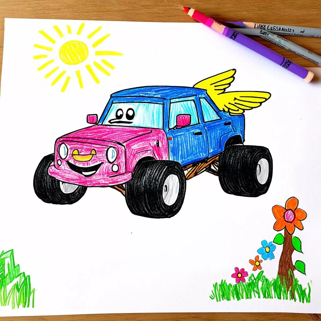 Child drawing a dream car