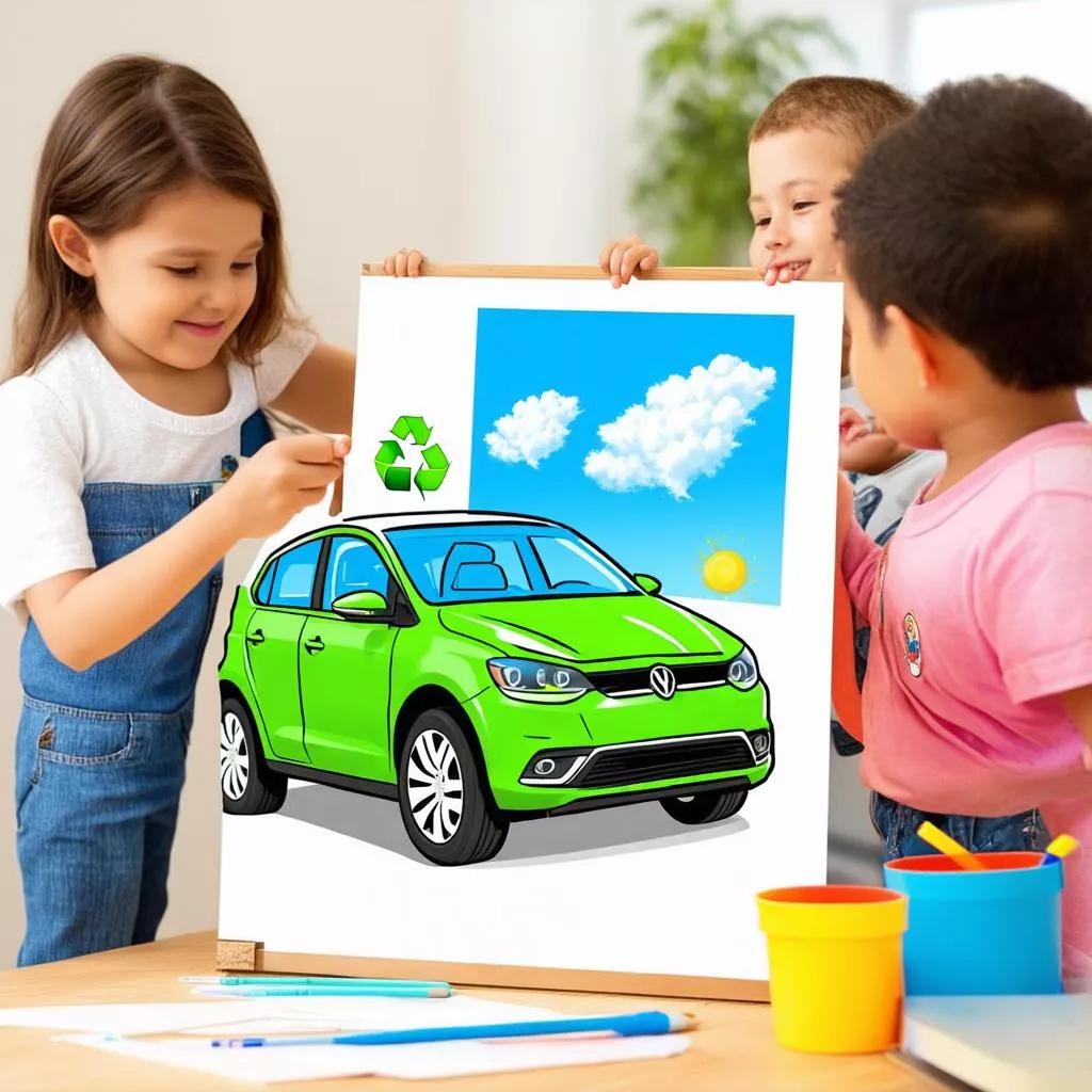 Family drawing dream cars together