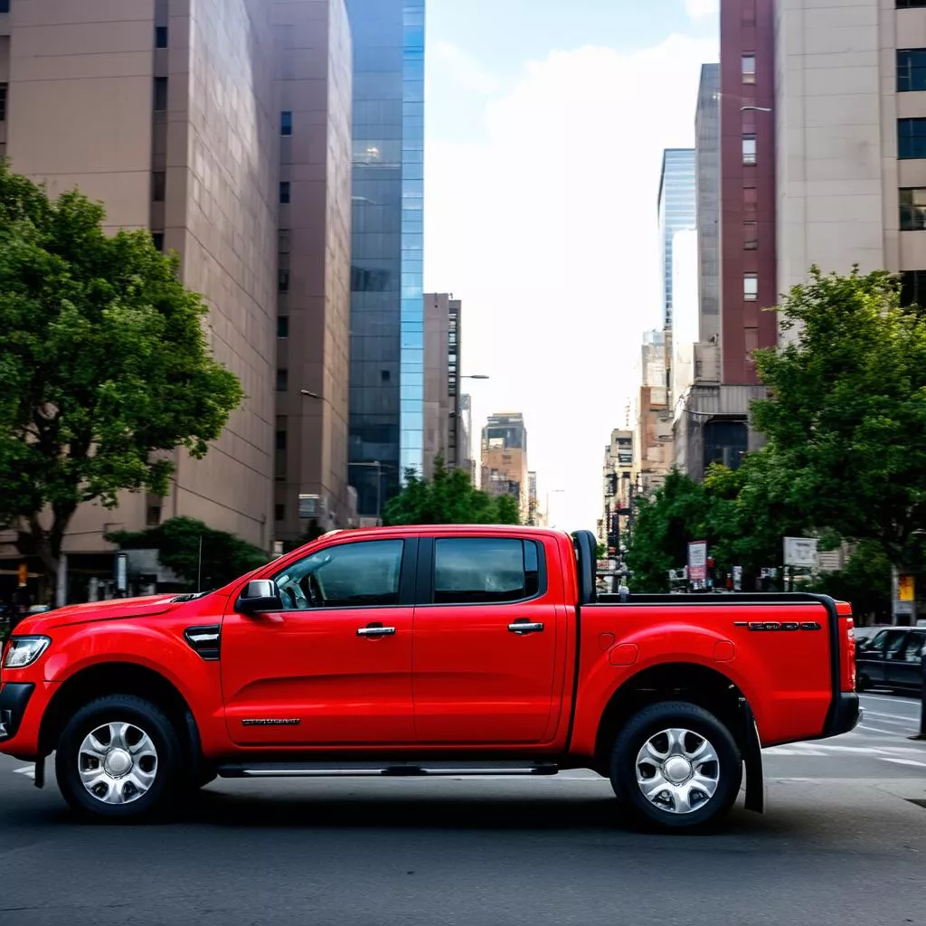 Xe bán tải Ford Ranger di chuyển trên đường phố