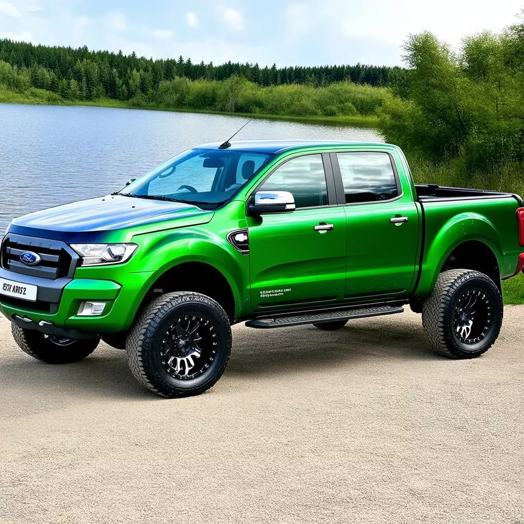 Xe bán tải Ford Ranger màu xanh lá cây