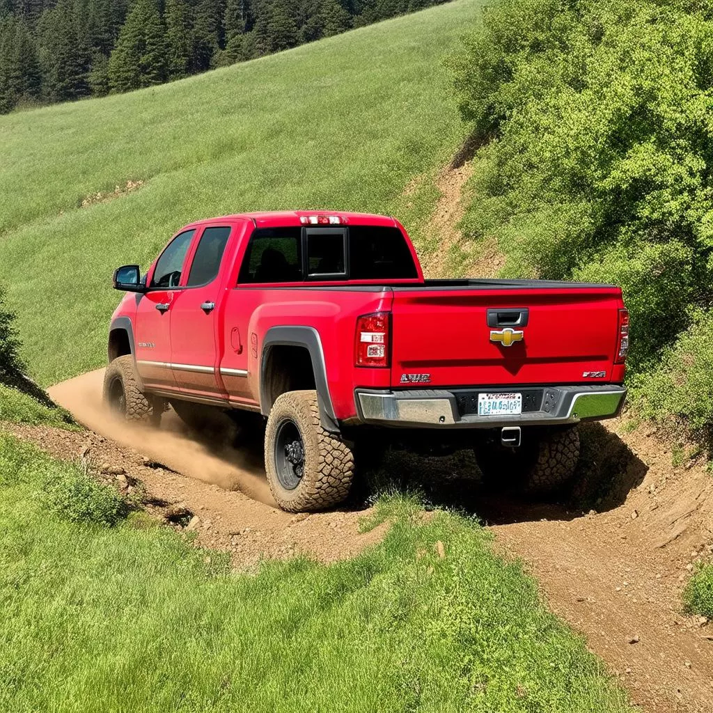 Truong Giang 6.9 ton dump truck climbing a steep hill