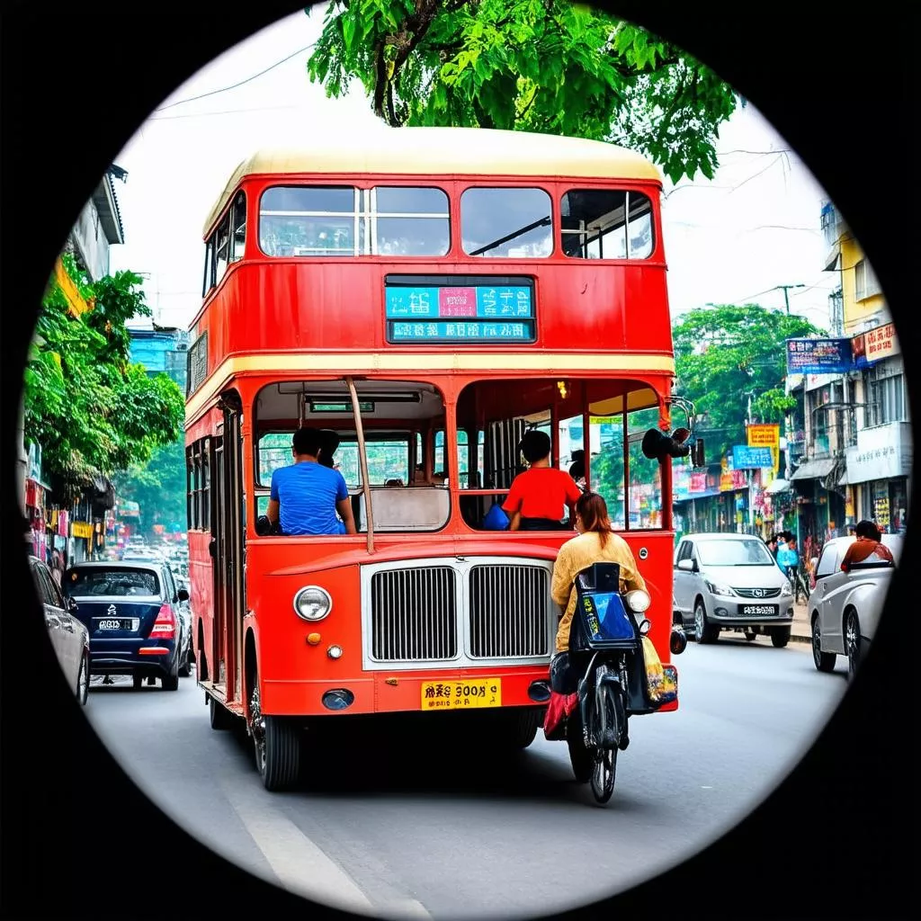 Xe bus 2 tầng đi qua phố cổ Hà Nội