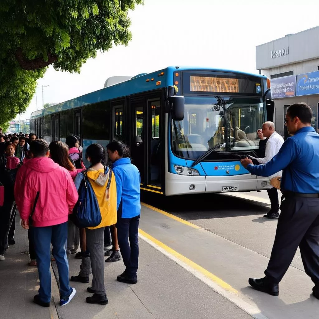 Xe bus đón khách tại bến