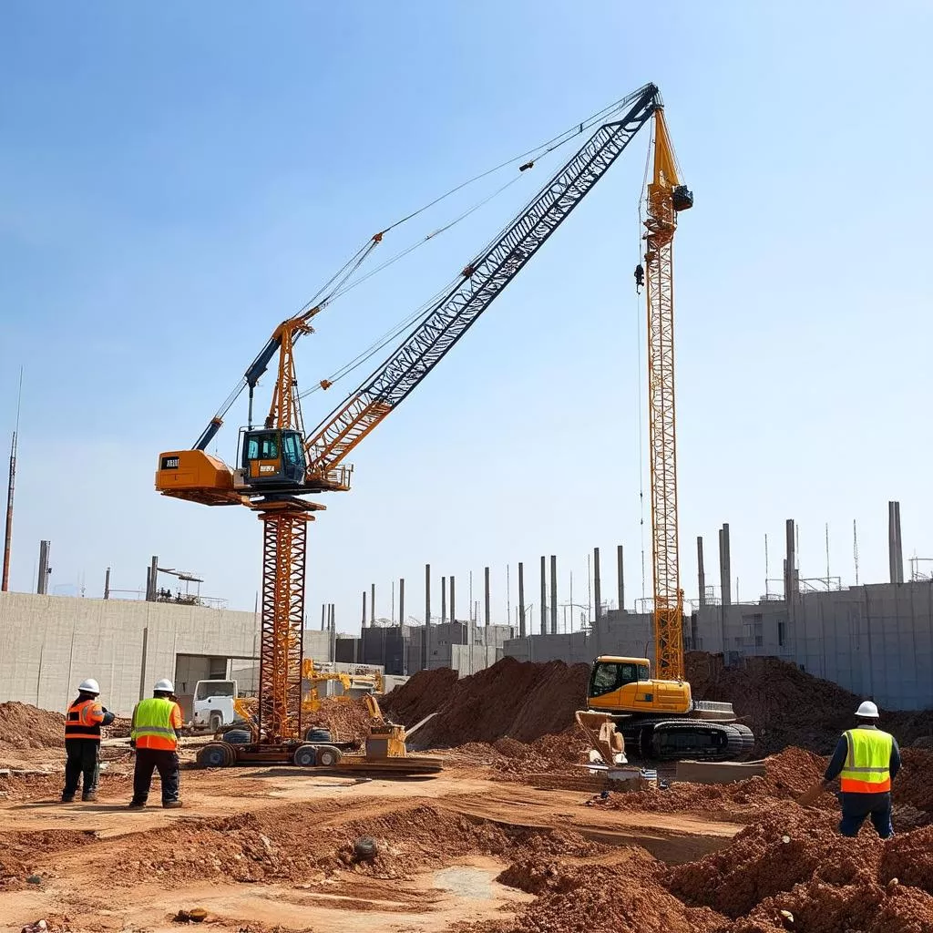 Xe cẩu trên công trường