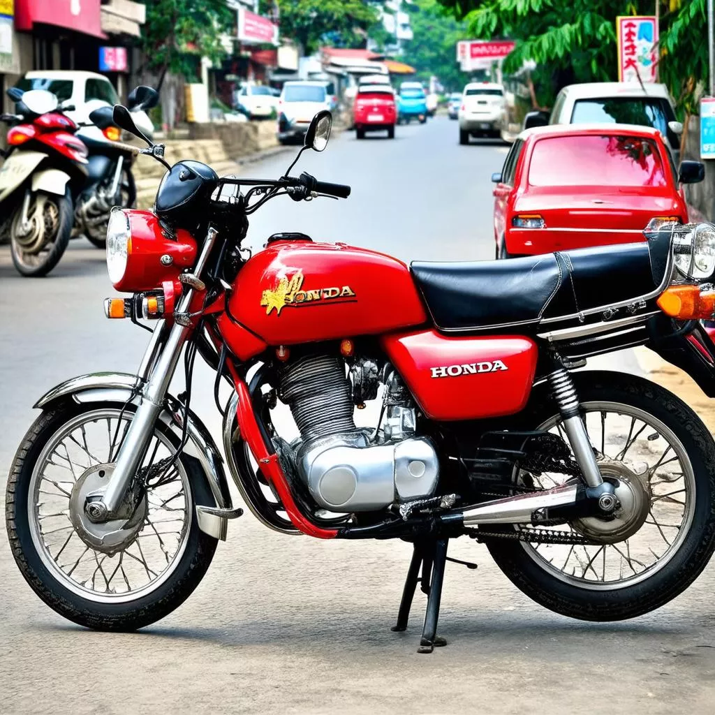 A red vintage Honda Dream