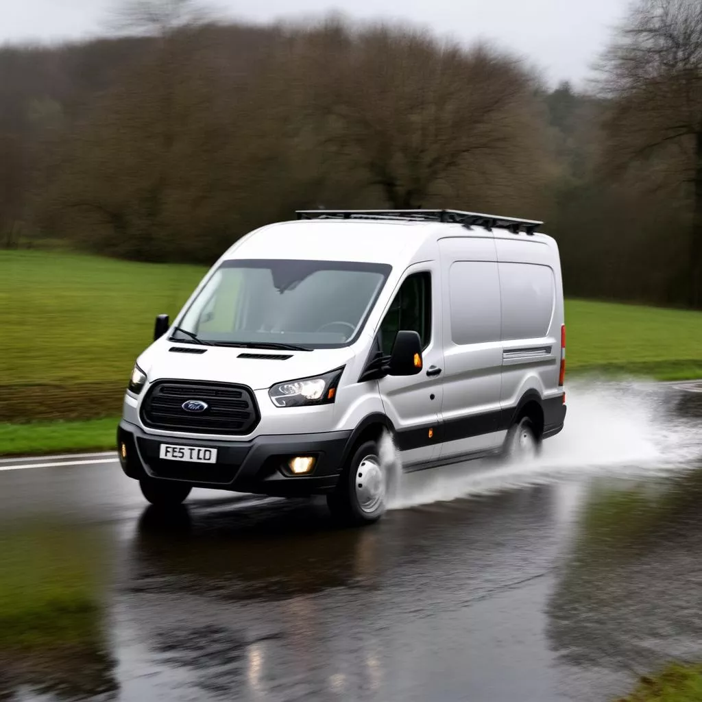 Xe Ford Transit di chuyển trên đường trơn