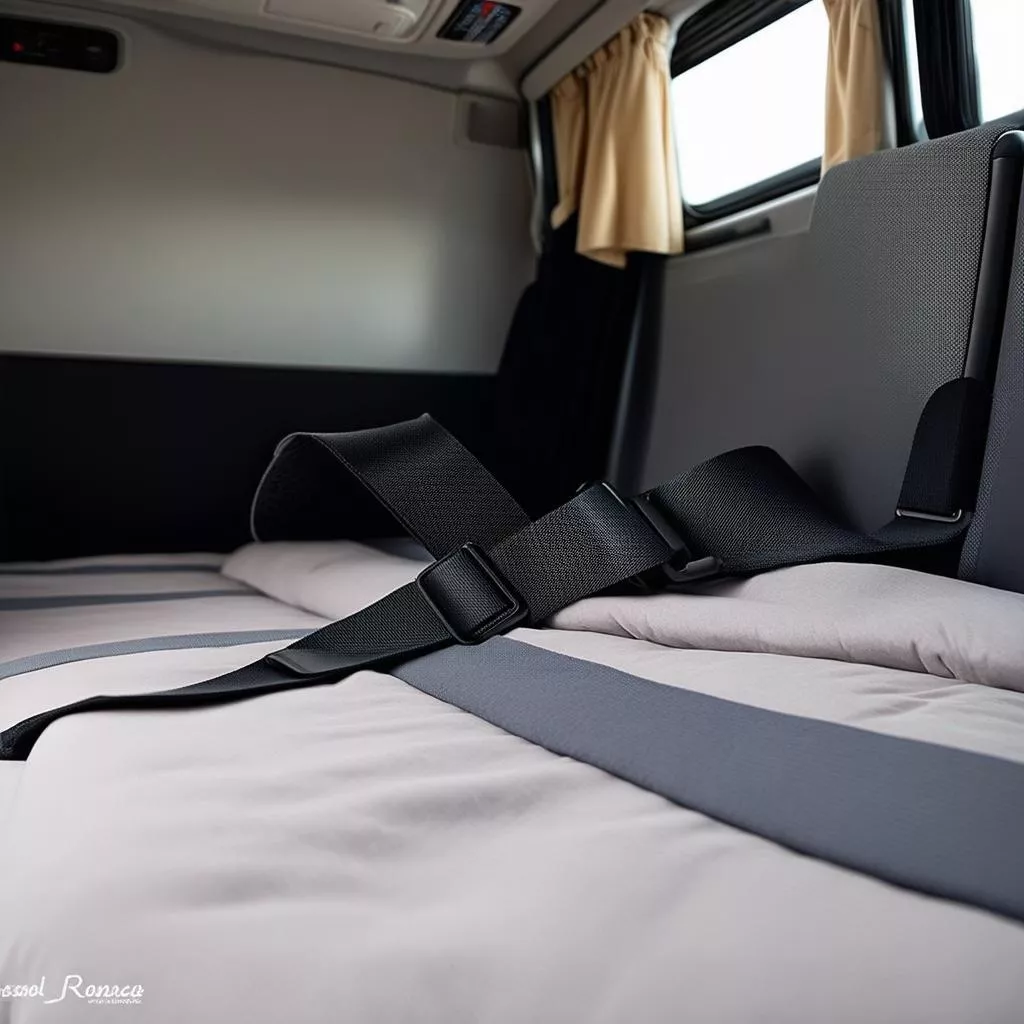 Sleeper bus with seatbelts