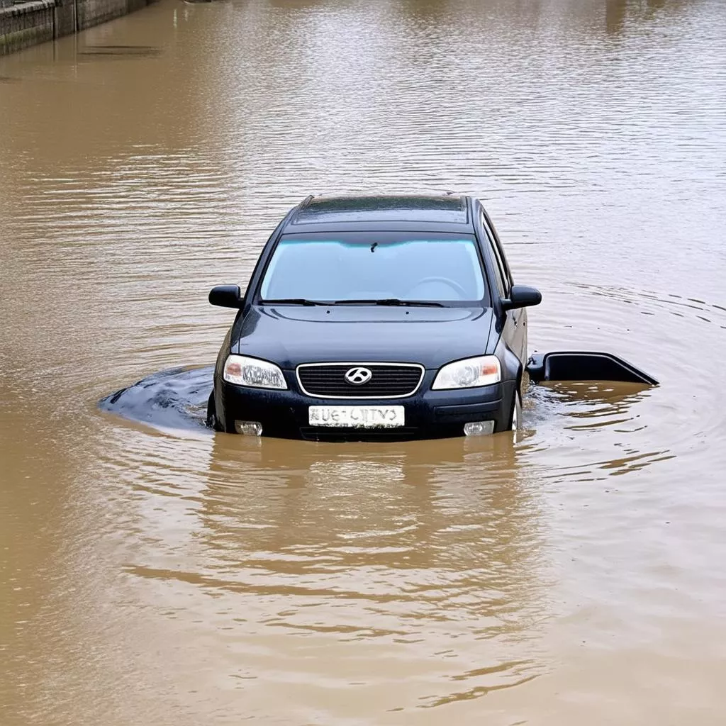 Car submerged in floodwater