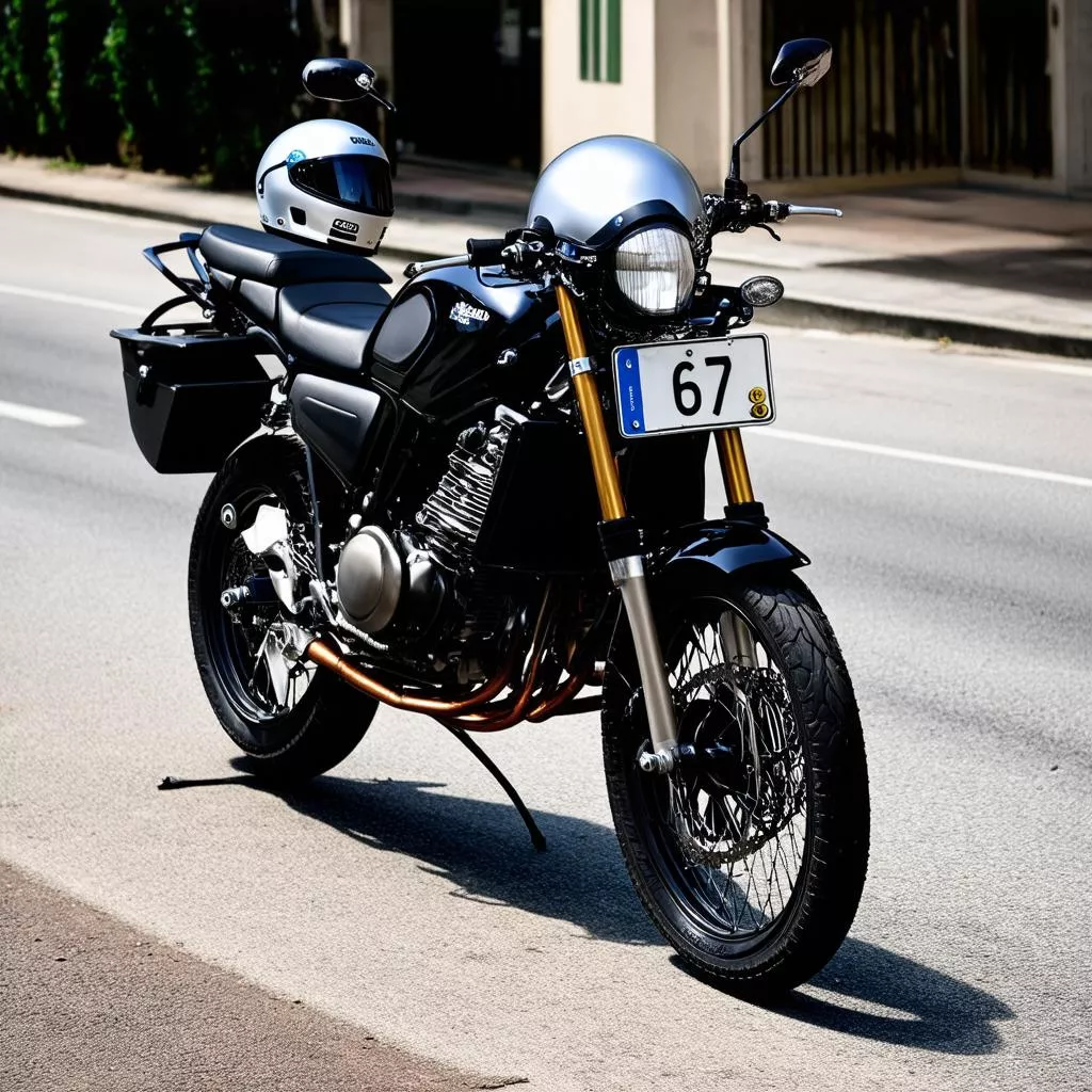 Motorcycle with 67 license plate