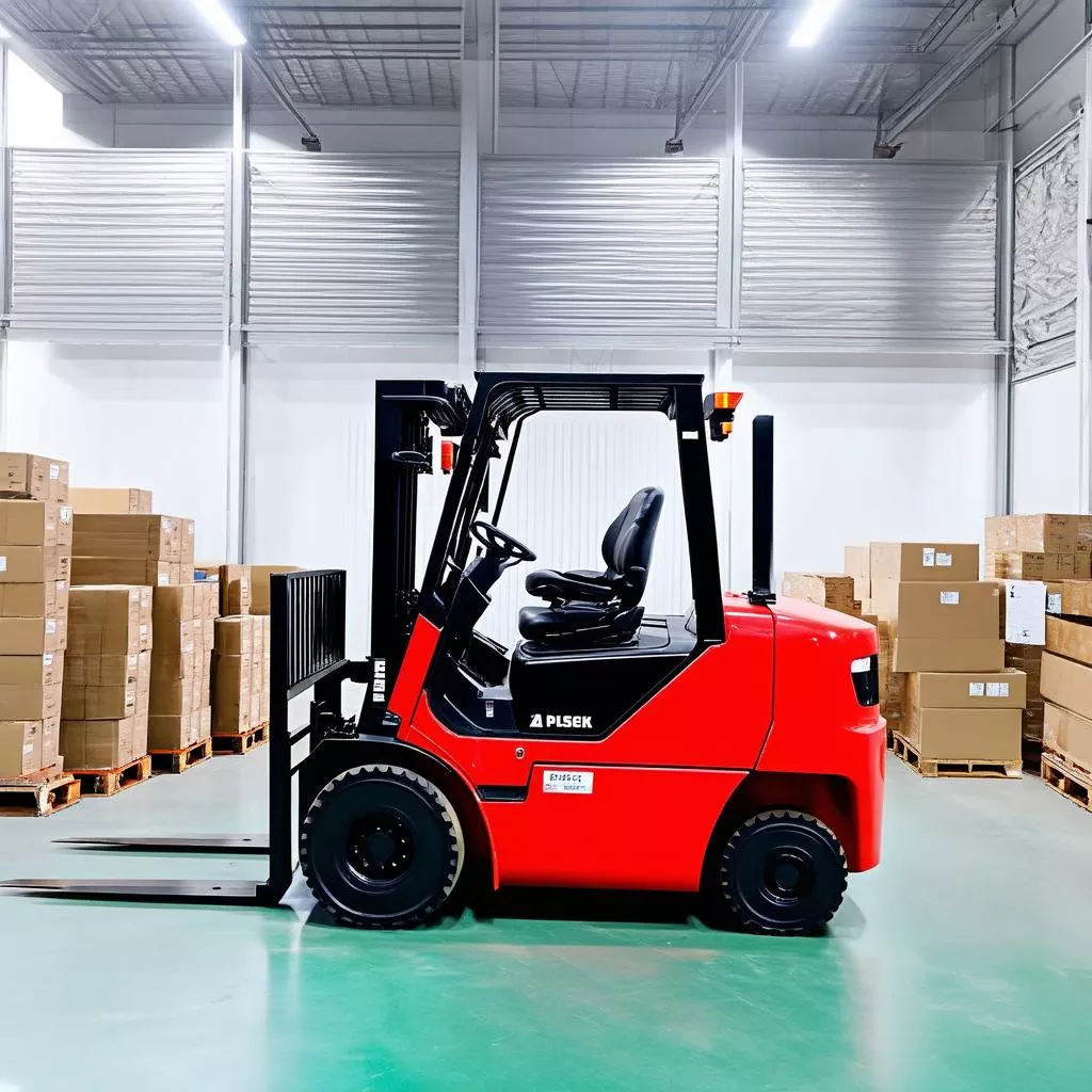 Xe nâng điện 2.5 tấn màu đỏ trong nhà máy