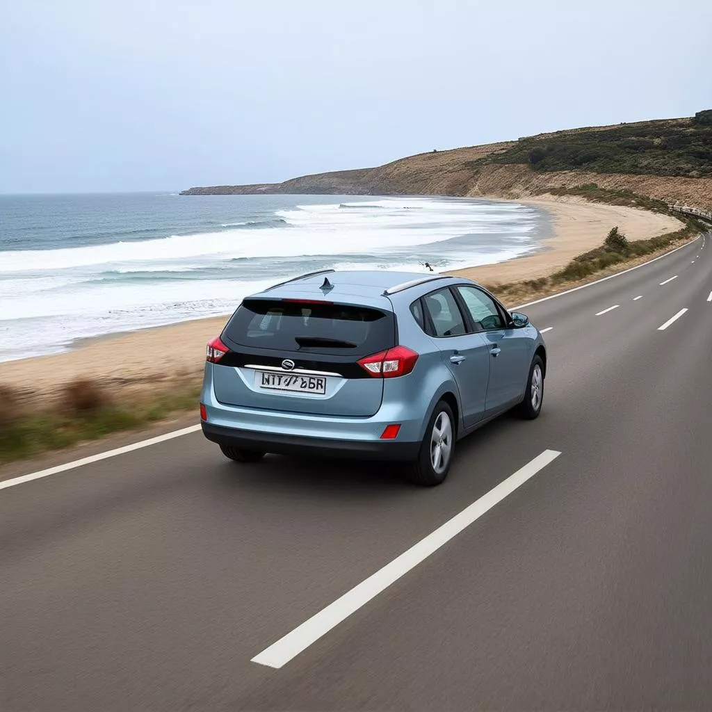 Car driving on a coastal road