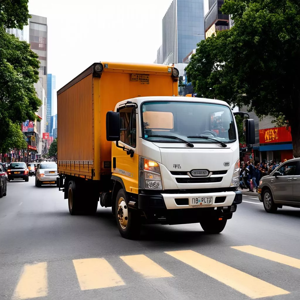 Affordable 7-Ton Truck Navigating Busy Streets