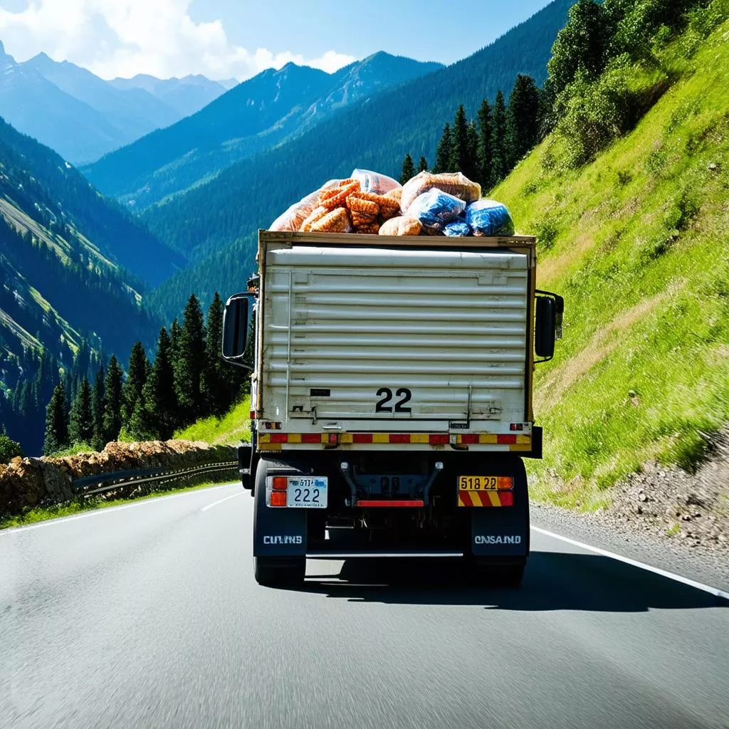 Truck with License Plate 22 on a Mountain Road