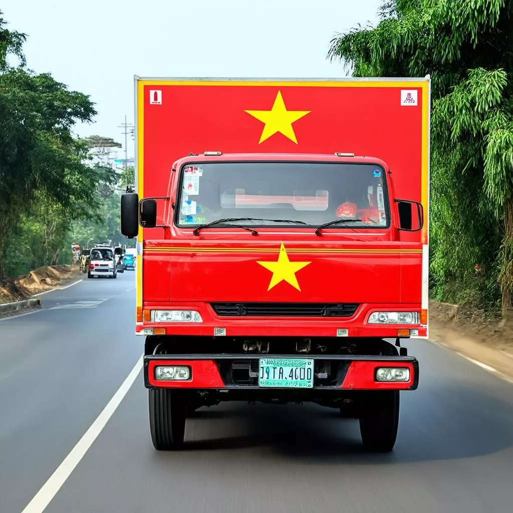 Xe tải biển số cờ Việt Nam chạy trên đường