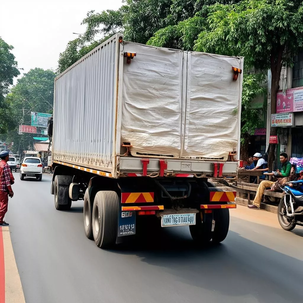 Xe tải chạy trên đường