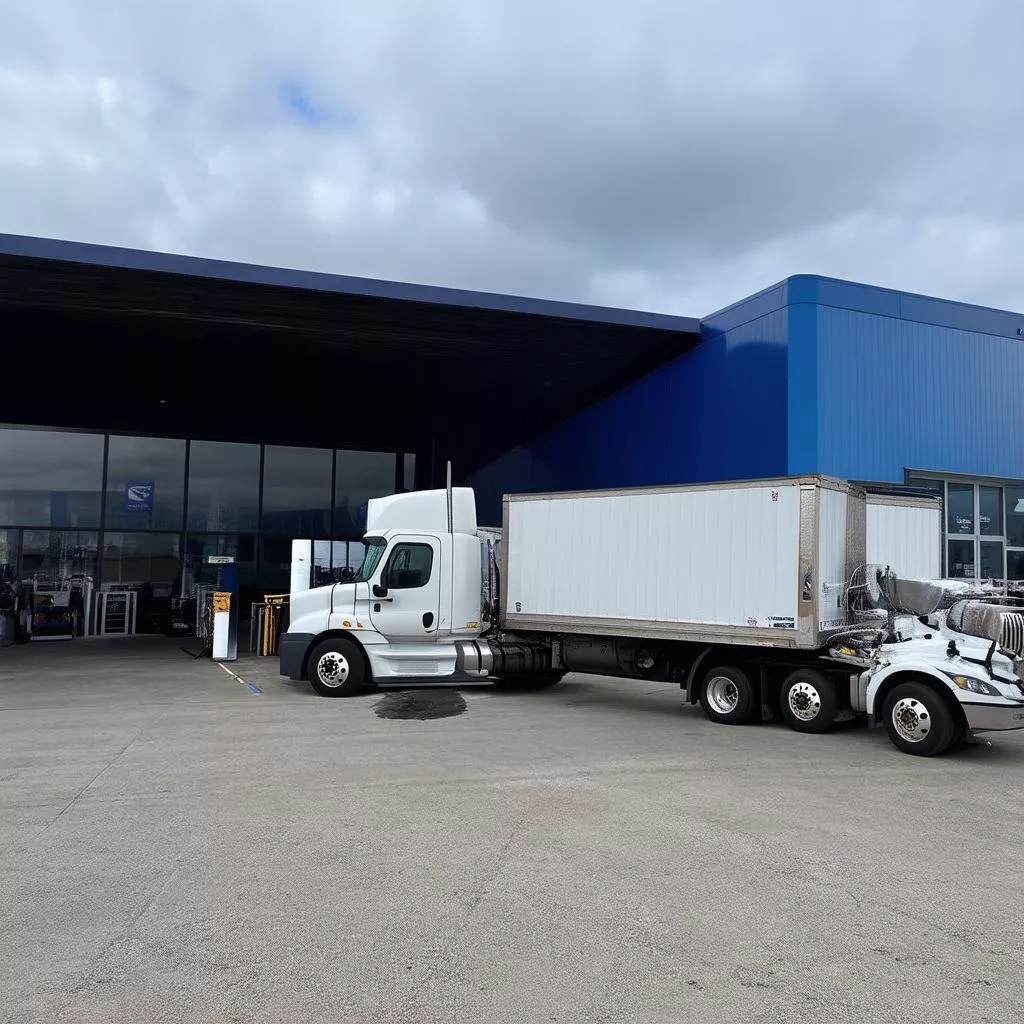 经销商处等待装货的卡车