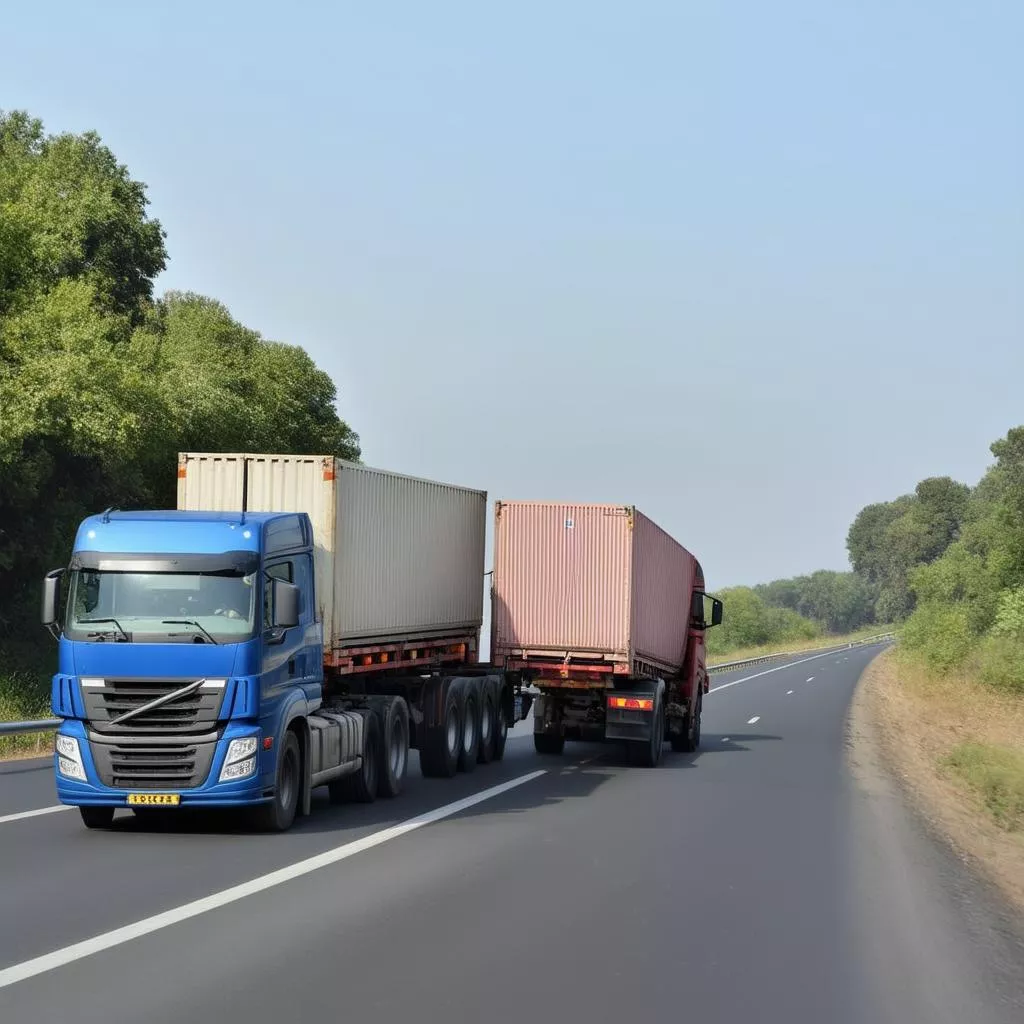 Xe tải chở hàng trên đường cao tốc