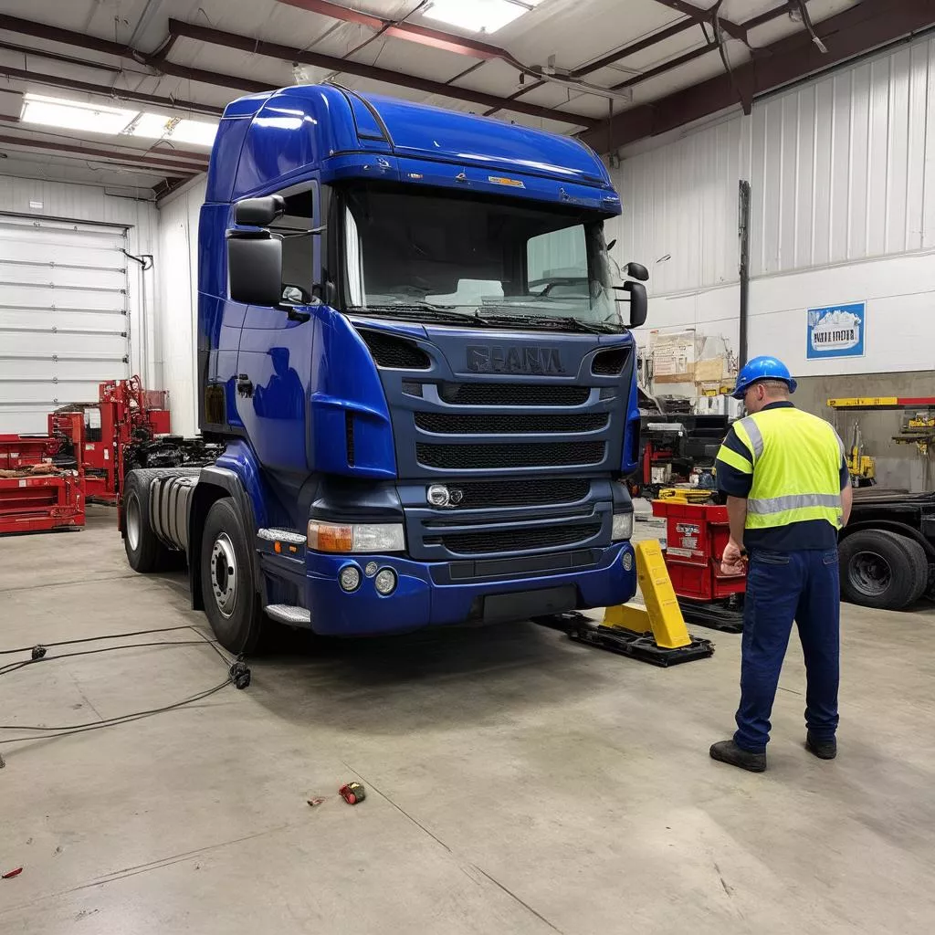 Xe tải cũ đang được bảo dưỡng