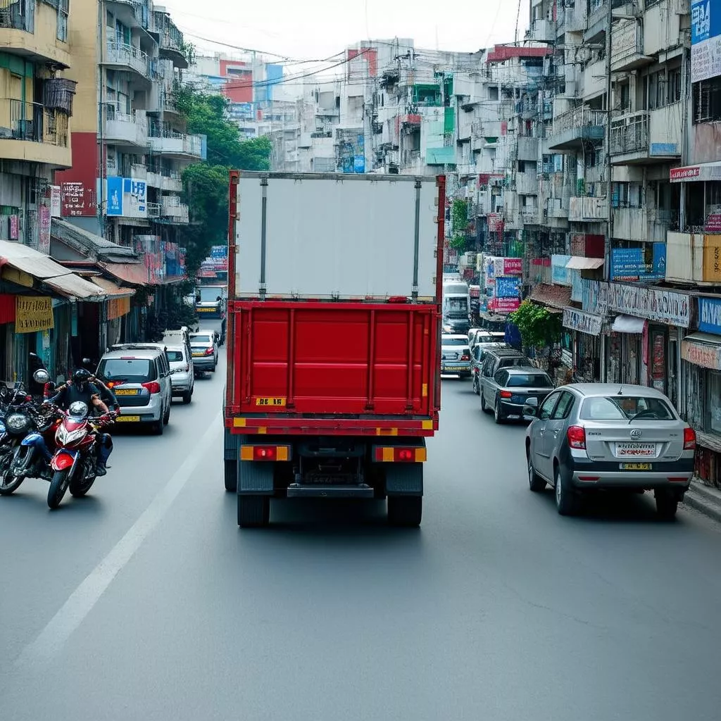 Truk bergerak di jalanan kota