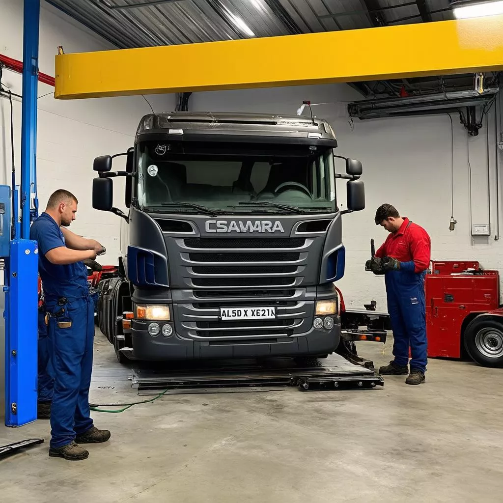 Xe tải đang sửa chữa