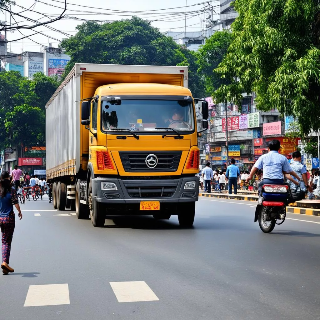Xe tải đi qua nút giao Lê Trọng Tấn