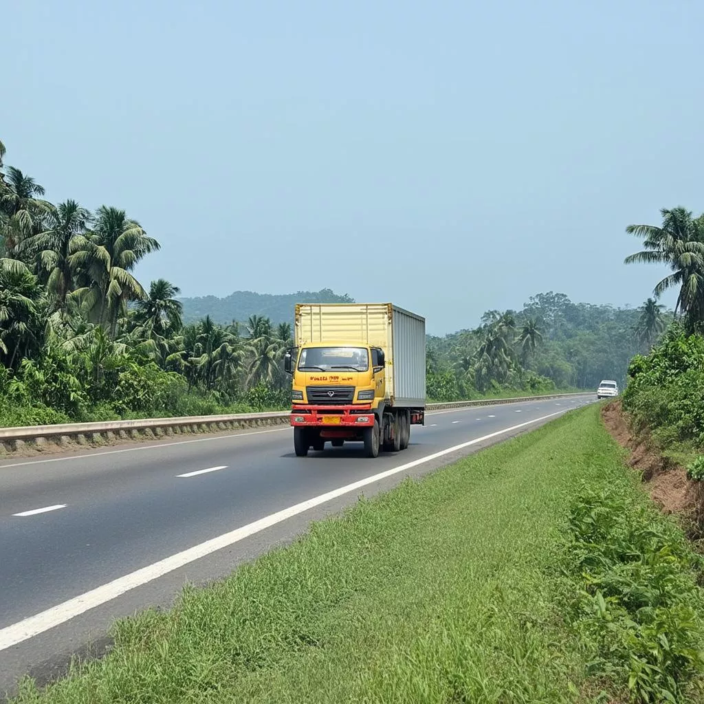 Xe tải di chuyển trên quốc lộ 1A