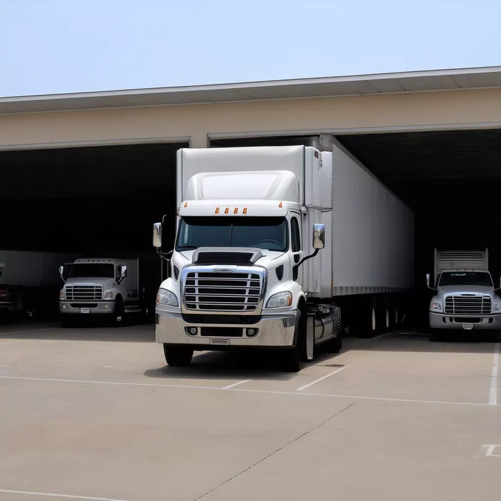 Xe tải đỗ trong bãi có mái che