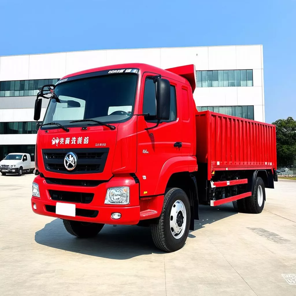 Red Dongfeng 8-ton truck at a transportation company