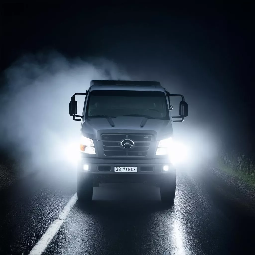 Xe tải lắp bi gầm di chuyển trên cung đường tối