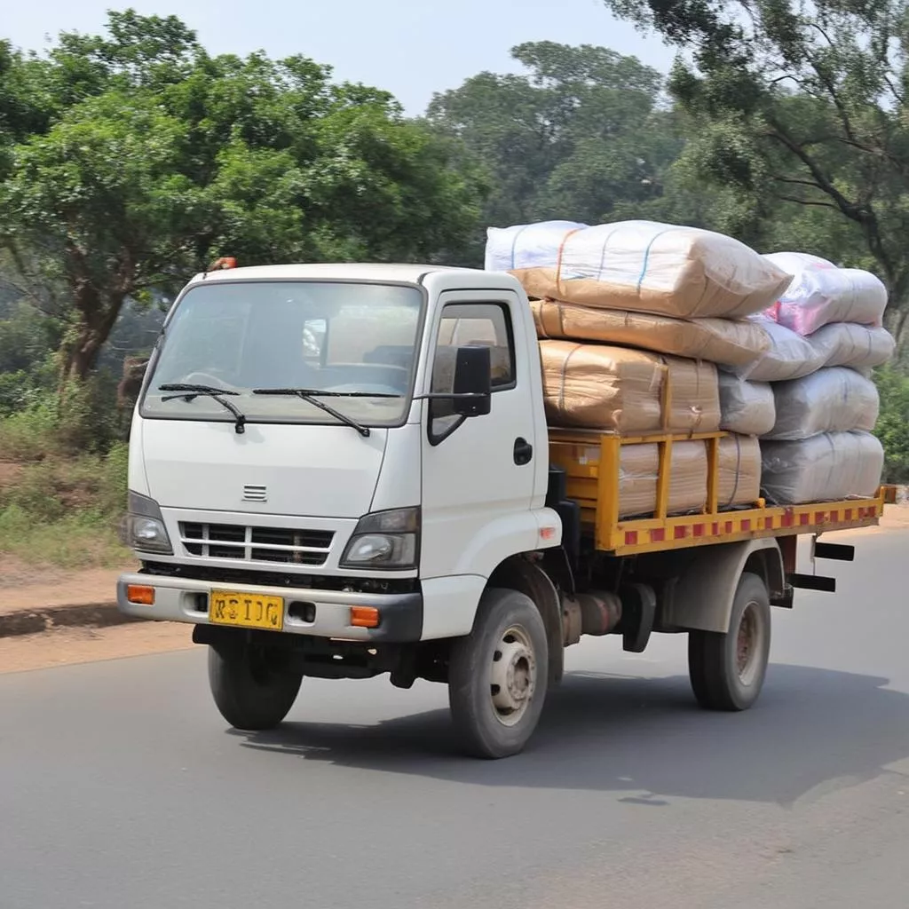 Xe tải nhẹ lưu thông trên đường