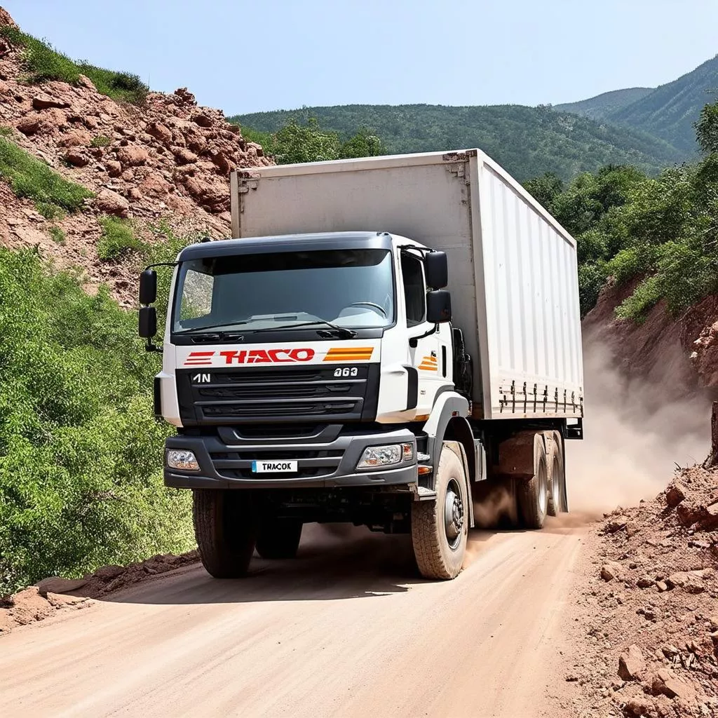 Thaco Auman 5-ton truck navigating a mountain road