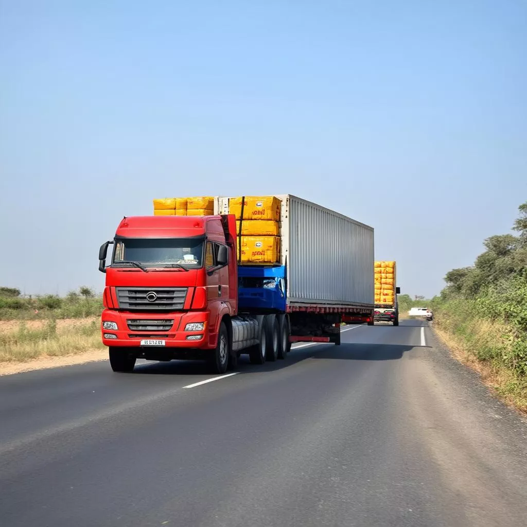 Truck transporting goods on the road